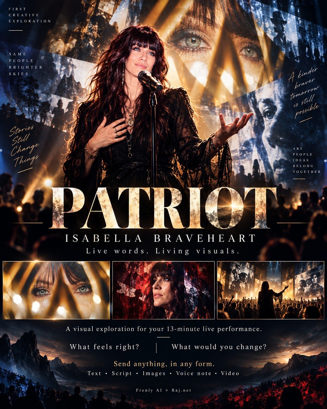 Isabella Braveheart at the mic — approved artist imagery for PATRIOT